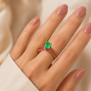 925 Sterling <b>Silver</b> Gold Plated <b>Emerald</b> with Pink Sapphire Cut Gemstone <b>Ring</b> Wholesale <b>Ring</b> <b>Emerald</b> Jewelry Gift <b>Ring</b> - Product Image 1