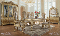 Ensemble de table à manger moderne en teck doré royal à finition brillante, taille personnalisée, meubles de décoration intérieure durables