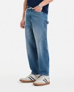 Jean en denim indigo authentique bleu pour homme, coupe ample, taille mi-haute, délavage clair, résistant à la décoloration, écologique, couleur pierre, collection printemps - Product Image 4