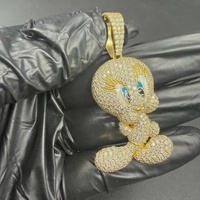 Pendentif unisexe Tweety Bird en argent sterling plaqué or 18 carats avec moissanite taille brillant sertie griffes, style hip-hop, motif dessin animé