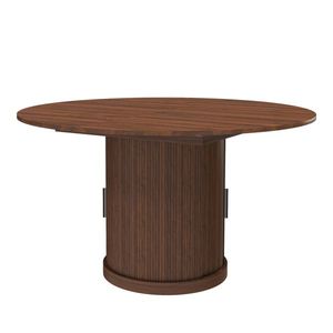 Walnut <b>Brown</b> 59\" Extendable Oval Dining <b>Table</b> with 2-Tier Storage 4-6 Seater Space Saving Expandable Kitchen MDF W - Product Image 3