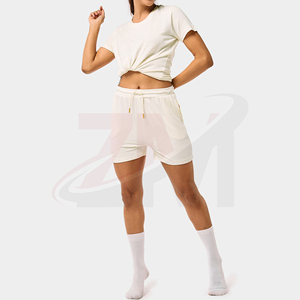 Pantalones cortos de punto de color liso para mujer con cordón y cintura elástica estilo casual blanco - Product Image 3