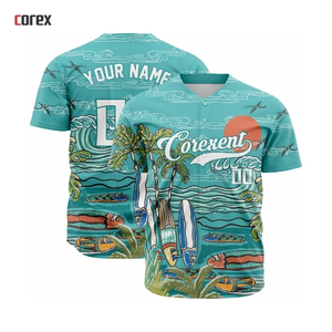Maillot de baseball Corex imprimé intégral pour homme, violet, motif tropical, manches courtes, respirant, en polyester, vêtement de sport d'été - Product Image 6