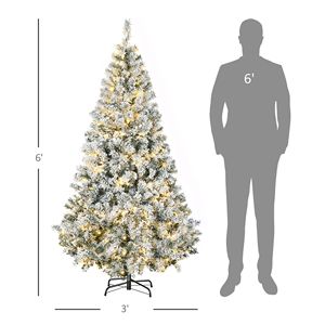 210 cm 6FT Prelit Artificial Christmas Tree Flocked Snow Frosted <b>Branches</b> Warm White LED <b>Lights</b> Auto Open for Decorations - Product Image 3