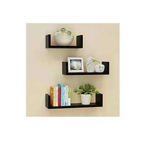 Industrial Wooden <b>Floating</b> Wall <b>Shelves</b> Set 3 Tier Metal <b>Bracket</b> Mounted Storage Display Ledge Organizer Rack - Product Image 2