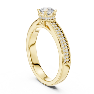 Bague Solitaire en Or 14K 18K avec Diamant de Laboratoire Taille Ronde, Double Rangée Pavée, 0.80Ct DEF VVS, Classique, Cadeau Anniversaire, ODM - Product Image 4