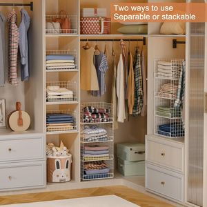 4-Tier Stackable Foldable Wire <b>Baskets</b> Closet Organizers and <b>Storage</b> System - Product Image 2
