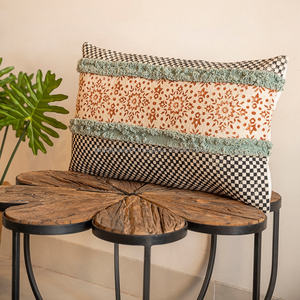 Indian Heritage Artisan-Made Block Printed Faux <b>Leather</b> Pillow <b>Cover</b> Vintage Foldable Lumbar Cotton <b>Sofa</b> Cushion Wholesale - Product Image 3