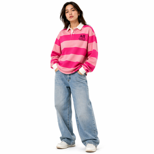 Sweat-shirt à capuche vintage rose et blanc pour femmes, broderie personnalisée, manches longues, style streetwear, pour hommes - Product Image 1