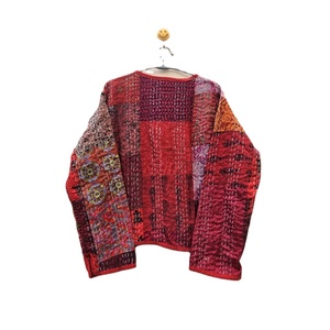 Handmade Silk Patola Gudri Patchwork Red <b>Quilted</b> Eco-Friendly Women's Winter Lightweight Bohemian Style Comfortable <b>Jacket</b> - Product Image 6