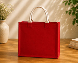 Red Floral Embroidery Jute Shopping <b>Bag</b> <b>Medium</b> <b>Size</b> Top Handle Daily Use - Product Image 5