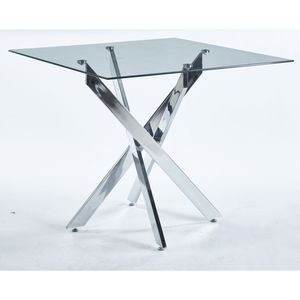 Modern Space Saving Kitchen & Living Room <b>Dining</b> <b>Table</b> with Tempered <b>Glass</b> Top and Cross Metal Leg Chrome <b>Square</b> Legs - Product Image 4
