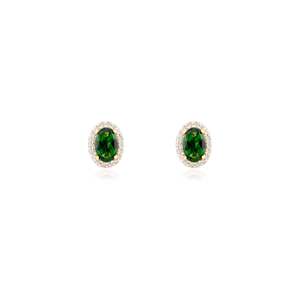 Boucles d'oreilles clous en or blanc 14 carats avec tourmaline verte taille coussin et halo de diamants - Product Image 3