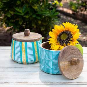 Eco-Friendly Acacia Wood Printed <b>Jar</b> Wooden Enamel <b>Kitchen</b> <b>Storage</b> <b>Jar</b> - Product Image 2