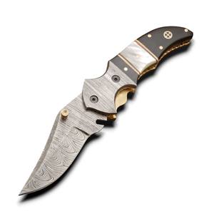 Couteau de poche pliant en acier Damas, fait main, manche exotique haut de gamme, lame ultra-affûtée à pointe tombante, DIY EDC, étui, OEM/ODM - Product Image 1