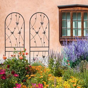 Set di 2 tralicci da giardino in metallo nero antiruggine da 180 cm x 50 cm, supporto per piante rampicanti e decorazioni a forma di farfalla - Product Image 6