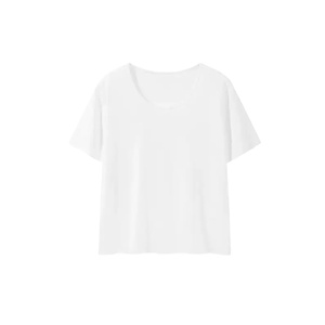 Camiseta de Manga Corta con Cuello Redondo para Mujer, Color Sólido, 100% Algodón, Transpirable, Estilo Casual, Ajuste Jersey, Primavera Verano, Largo Regular - Product Image 3