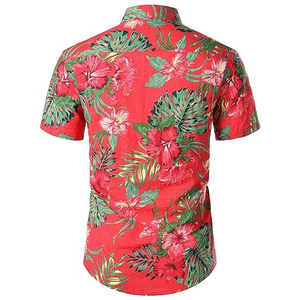 เสื้อเชิ้ตและกางเกงขาสั้นลายพิมพ์สำหรับผู้ชาย ผ้าฝ้าย 100% สไตล์ลำลองสำหรับฤดูร้อน วันหยุดพักผ่อน ชายหาด ลายดอกไม้แบบฮาวาย - Product Image 4