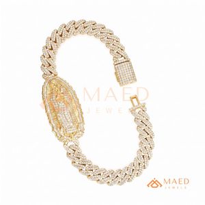 Gold Oval Center <b>Iced</b> <b>Out</b> Cuban Link Bracelet Moissanite Fine <b>Chain</b> Link Bracelet Fashion Jewelry Daily Wear Gift Style Miami Ch - Product Image 5