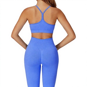 Soutien-gorge de sport bleu pour femme, sans couture, respirant, maintien moyen, couleur unie, vêtements de sport - Product Image 1