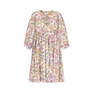 Vestido Midi con Ilustración Encantadora de Flores Fucsia, Arte Antiguo, Diseño Moderno, Estampado Natural Sólido, Flores Entrelazadas - Product Image 5