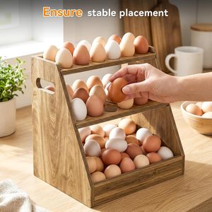High Capacity Chicken <b>Egg</b> Organizer & Dispen 3 Layer Large Wood <b>Egg</b> Holder with Handle Multilayer Countertop <b>Egg</b> <b>Storage</b> Box - Product Image 5