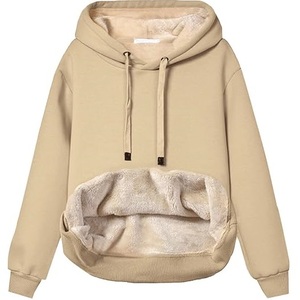 Sudadera con Capucha de Sherpa para Mujer, Color Rosa Sólido, Forro de Sherpa Sintético, Manga Larga, Cálida para Invierno - Product Image 4