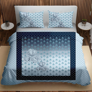 Elegant Blue Floral King Size Cotton Bedsheet <b>Set</b> | Digital Panel Print Soft <b>Bedding</b> <b>Set</b> with 2 Pillow Covers Luxury Home Decor - Product Image 1