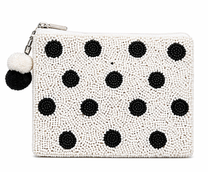 Polka Dot Beaded Pouch | Handmade Black White Coin Purse | Chic <b>Zip</b> Clutch| Black White Polka Dot <b>Zip</b> <b>Bag</b> | Stylish Wallet - Product Image 2