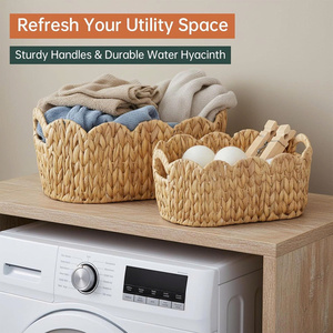 Water Hyacinth Oval <b>Basket</b> Natural Wholesales Natural and White Colors Storage <b>Baskets</b> Wicker Laundry <b>Basket</b> - Product Image 4