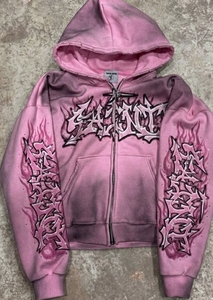 GENERSA SPORTS Sweat à capuche unisexe en molleton bouclette uni, coupe courte, zippé sur le devant, avec logo vintage, respirant, écologique, 350g, imprimé - Product Image 3