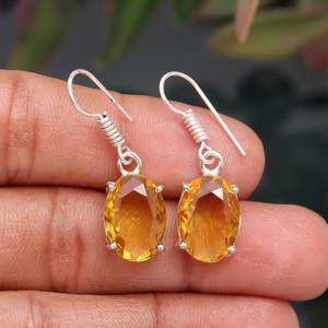 Minimalist <b>Citrine</b> <b>Earring</b> 925 Sterling Silver Yellow Color Oval Shape Gemstone Solitaire Jewelry - Product Image 1