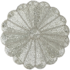 Set de table en verre argenté perlé |   Set de table rond floral fait main pour dîners, mariages, événements, vaisselle décorative, décoration intérieure - Product Image 1