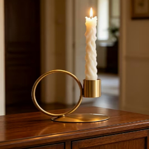 Ensemble de 2 bougeoirs circulaires dorés minimalistes en fer, design classique - Product Image 2