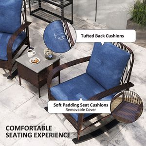 Set di Mobili da Giardino in Rattan PE Marrone a 3 Pezzi con Sedie a Dondolo, Tavolino e Cuscini per Veranda - Product Image 6