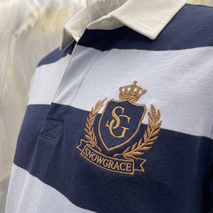 เสื้อโปโลรักบี้แขนยาวลายทางสำหรับผู้ชาย Snowgrace ปกคอพับ ปักโลโก้ ทรงปกติ ใส่ได้ทุกฤดู ผลิตจากผ้าฝ้าย - Product Image 5