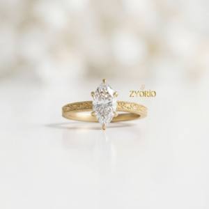 Elegante Anillo de Compromiso con Diamante Marquise VS de 1-3 CT Cultivado en Laboratorio, Engaste Milgrain, Oro 14K/18K, Estilo Vintage para Boda o Fiesta Nupcial - Product Image 5