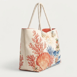 Sac fourre-tout imprimé coquillages côtiers, poignée en corde écologique, grande capacité, sac à main pour femme, réutilisable, fermeture éclair, pour la plage - Product Image 4