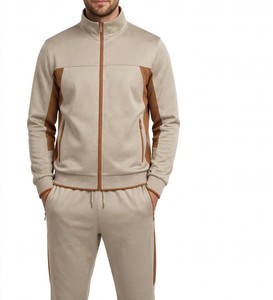 Ensemble de survêtement pour homme, veste zippée à blocs de couleur et col montant, pantalon à taille élastique, fabricant personnalisé éco-responsable - Product Image 2