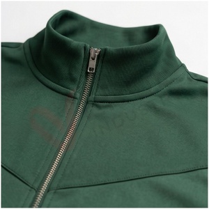 Veste de survêtement homme vert foncé à manches longues, col montant, fermeture éclair sur le devant, couleur unie, respirante, coupe décontractée, pour l'automne - Product Image 4