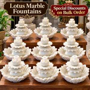 <b>Small</b> Marble Lotus Round Fountain Decorative Indoor Outdoor Tabletop <b>Vase</b> Hand Carved Floral Asian Zen White Stone Mini - Product Image 4