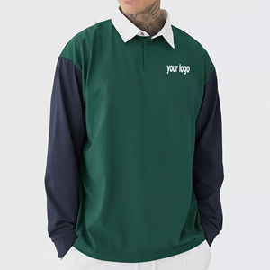 Camisetas Polo de Hombre Tejidas de Manga Larga con Bloques de Color y Logotipo Personalizado, a la Moda 2026, Transpirables, de Secado Rápido, para Uso Casual - Product Image 1