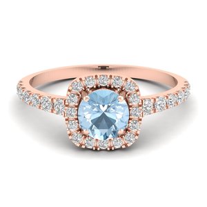 Bague de fiançailles REYES en or massif 14 carats avec halo de diamants, pierre précieuse aigue-marine taille brillant rond de 0,84 carat – Prix de gros - Product Image 6