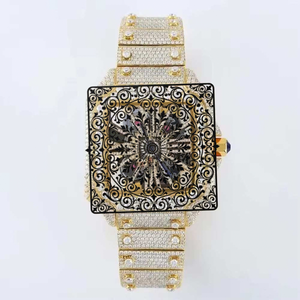 Montre de luxe carrée à diamants, boîtier argenté, mouvement à quartz analogique, unisexe, fermoir déployant, cadran 46 mm, verre, bracelet 22 cm, étanche - Product Image 1