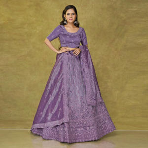 Exclusive Twill <b>Net</b> Lehenga Choli Showcasing Elegant Surface Detailing, Flared Design, Statement Border Accent, Soft Wrap - Product Image 2