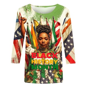 Camisetas Casuales de Manga 3/4 para Mujer, Estampadas por Sublimación, de Spandex/Poliéster, con Logotipo de Patrimonio Cultural, Cuello Jersey, Talla Grande, para Otoño - Product Image 3