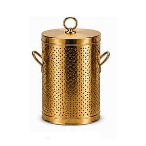 Elegant Gold Cylindrical Metal Storage Bucket with <b>Lid</b> Household Waste <b>Bin</b> Eco-friendly Recycling Customizable - Product Image 6