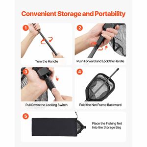 Rete da Pesca Portatile Leggera in Fibra di Carbonio con Rivestimento in Nylon PVC, Reti Pieghevoli con Manico Telescopico per Pesci di Grandi Dimensioni - Product Image 6