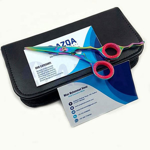 Ciseaux professionnels pour la coupe des cheveux, de la barbe et de la moustache, à pointe arrondie, en acier inoxydable recouvert de titane arc-en-ciel, pour droitiers, manche moyen - Product Image 6