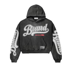 Conjunto Deportivo de Sudadera con Capucha Extra Grande y Pantalones Cortos con Cierre, Logotipo Personalizado, Felpa Francesa, Trajes Deportivos de Felpa Técnica, Trajes Sólidos con Efecto Deslavado Ácido - Product Image 4